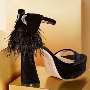 ANTONIO MELANI Black Velvet Feather Sandals
